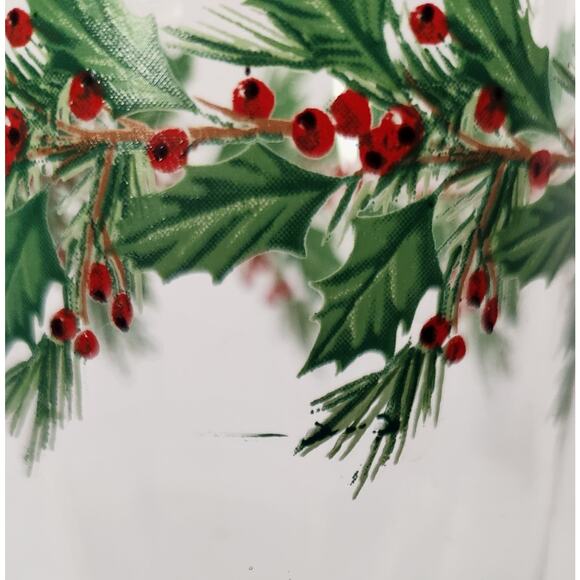 Vintage Holiday Holly Berry Highball Glasses Set 3 Christmas Evergreen Tumblers - Picture 7 of 7